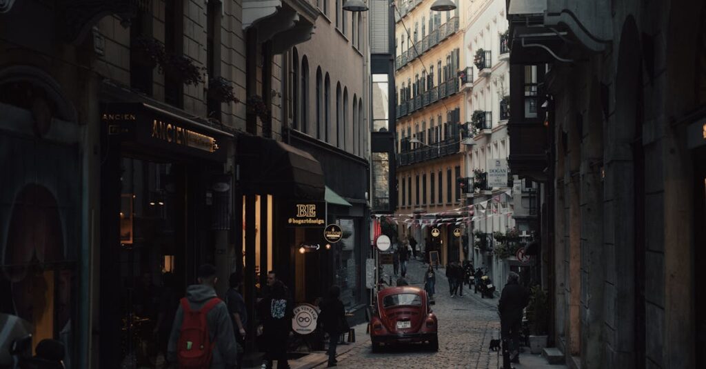 Explore a bustling alley in İstanbul with vintage charm and city life atmosphere.