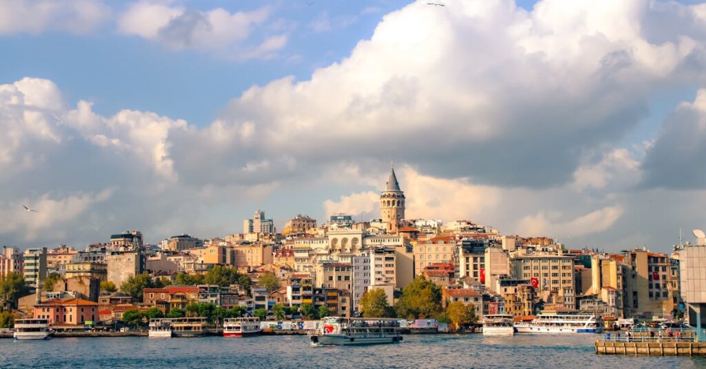 Breathtaking daytime view of İstanbul's Galata Tower and surrounding area near the Bosphorus.