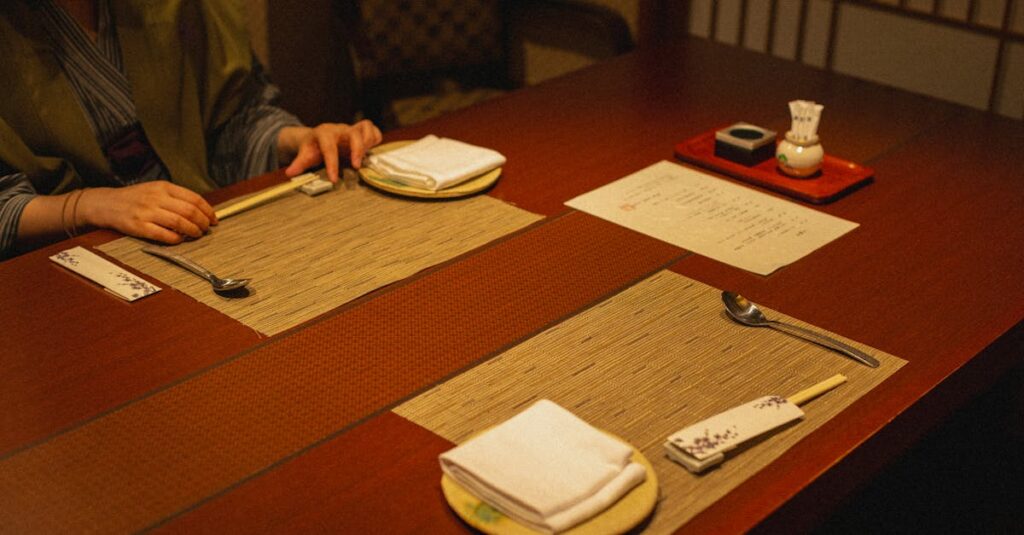 Traditional Japanese dining setup in Kamogawa, Chiba with intricate tableware.