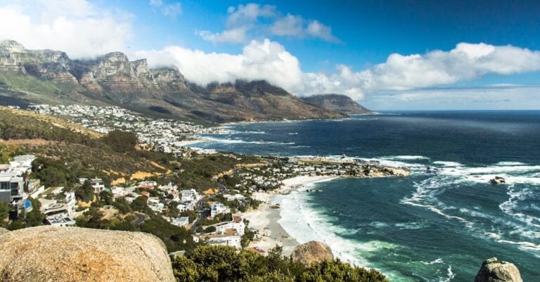 Breathtaking view of Cape Town's coastline with ocean, mountains, and beaches.
